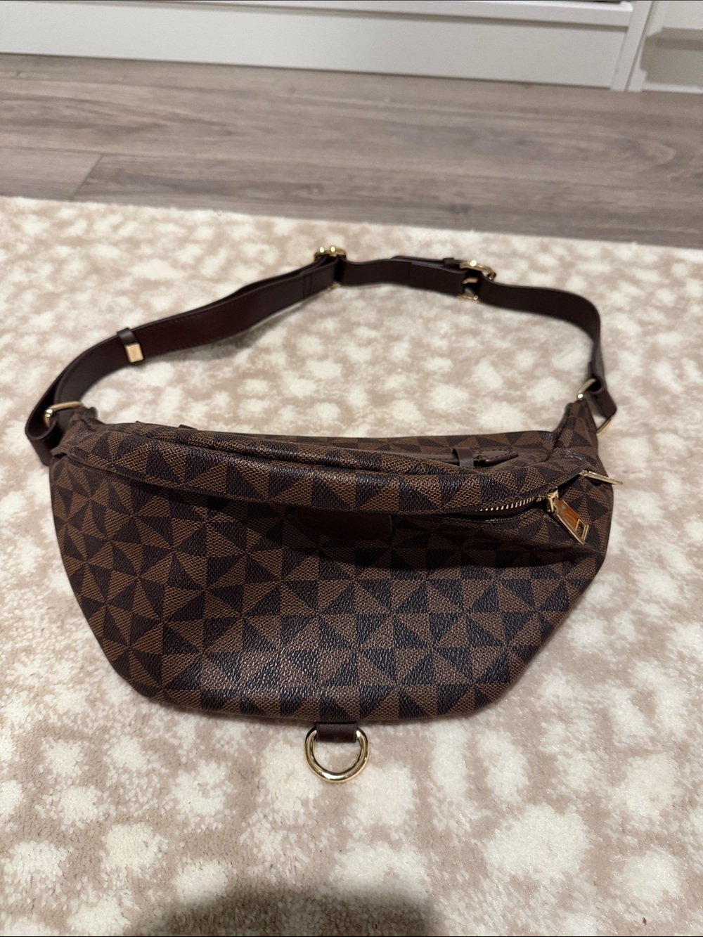 Brown Geometric Crossbody Belt Bag